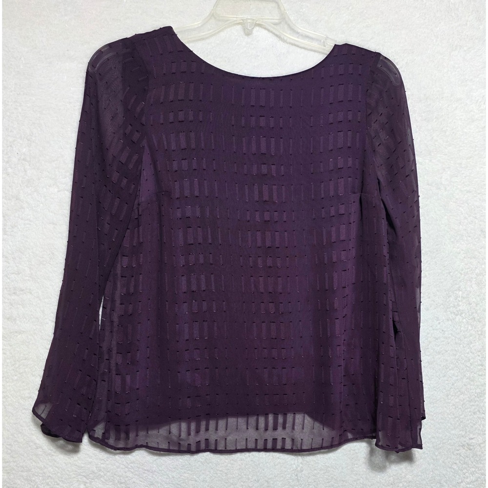 AB Studio Women's Amethyst Purple Layered Open Back Blouse Long Sleeve Small